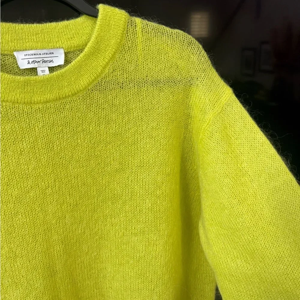 & Other Stories Knit Neon Yellow Mohair Blend Sweater